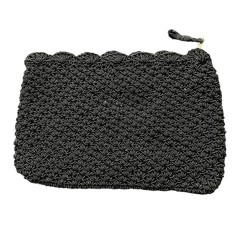 Black Woven Zippered Clutch Bag Makeup Pens Made in Japan‎